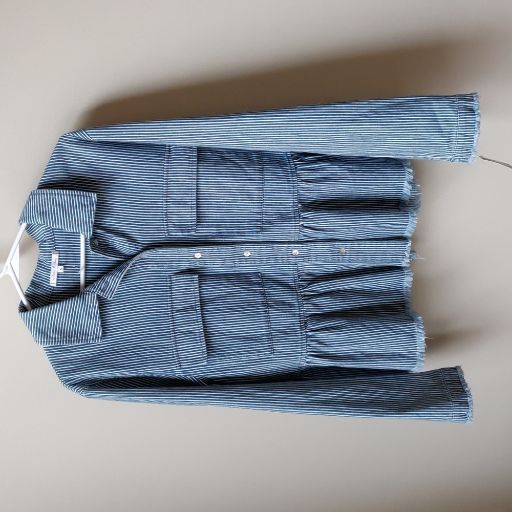 NWT WILLOW & CLAY Lightweight Denim Striped Jacket Blue White Small